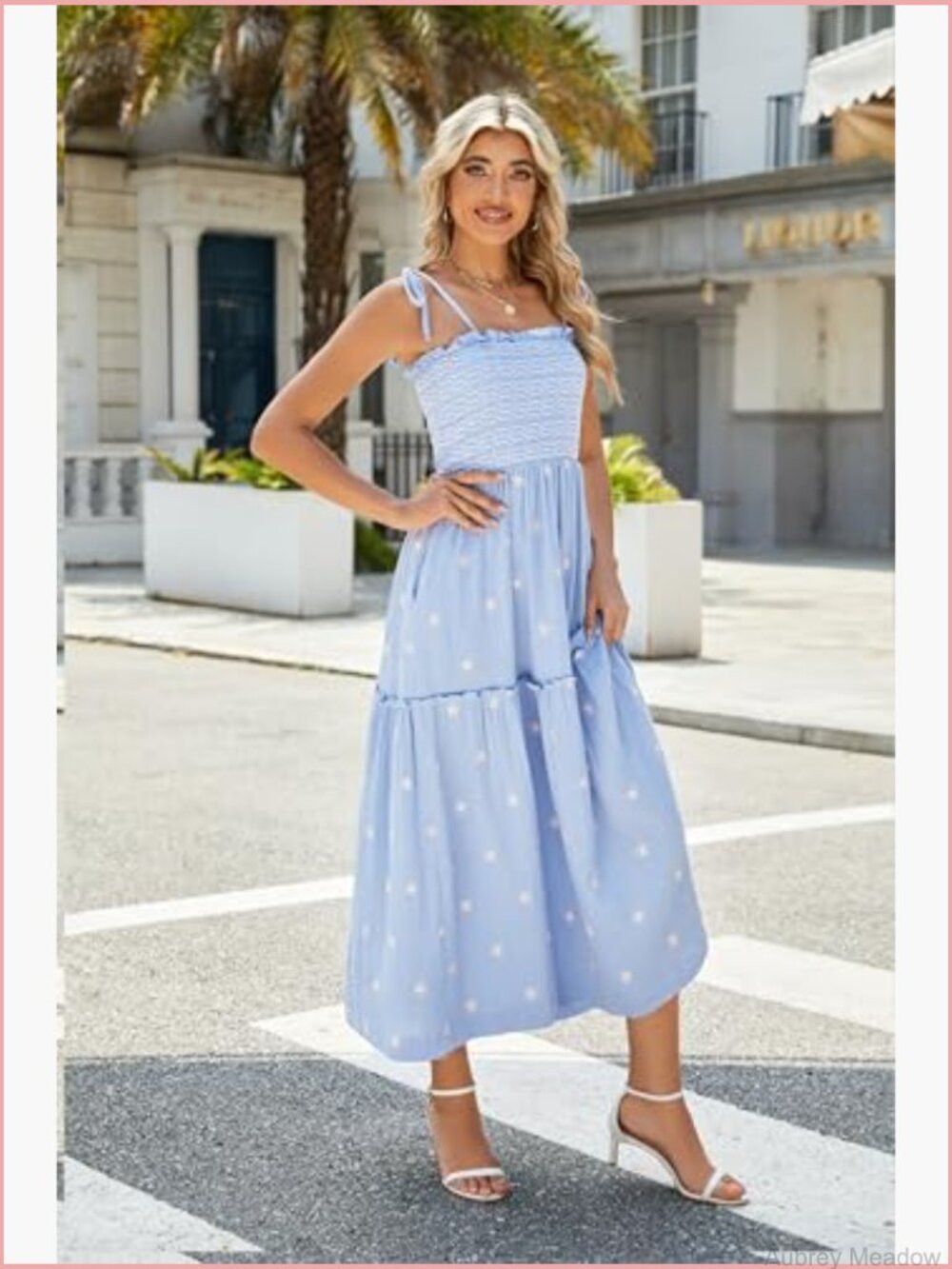 Floral Embroidered Maxi Dress Sleeveless Tie Shoulder Smocked Flowy Boho - Picture 3 of 7